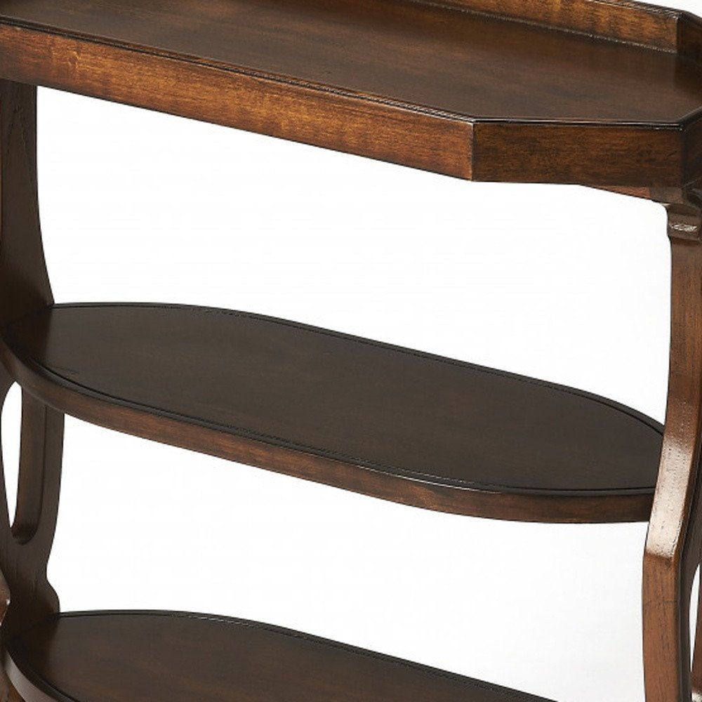 28" Dark Brown End Table With Two Shelves