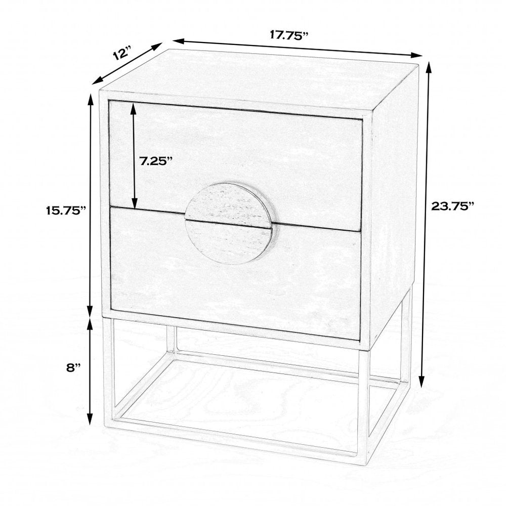 24" White Wood Two Drawer Nightstand