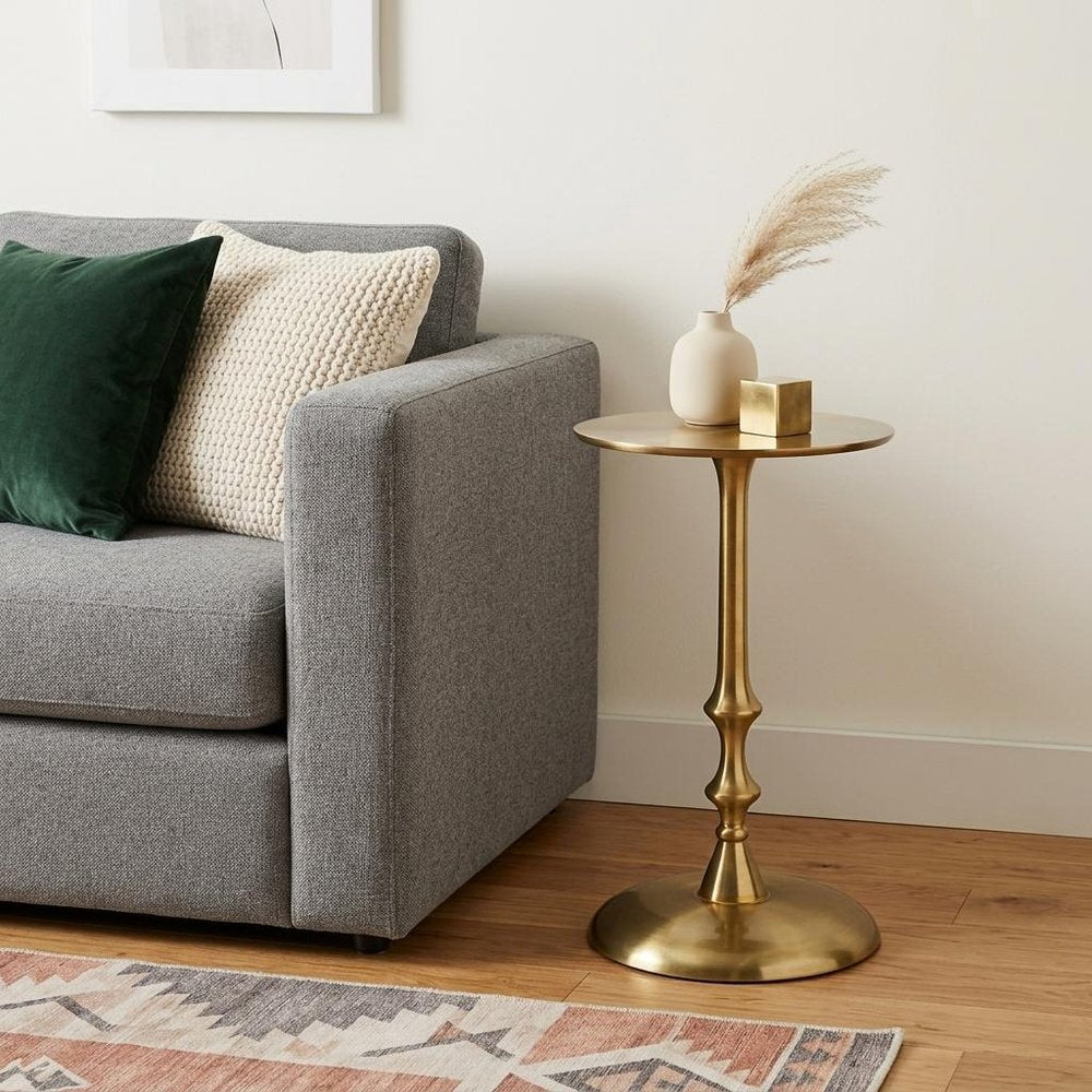 19" Gold Aluminum Round Pedestal End Table