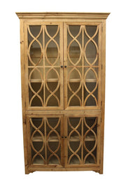 47" Natural Solid Wood Carved Geometric Accent Cabinet With Four Doors