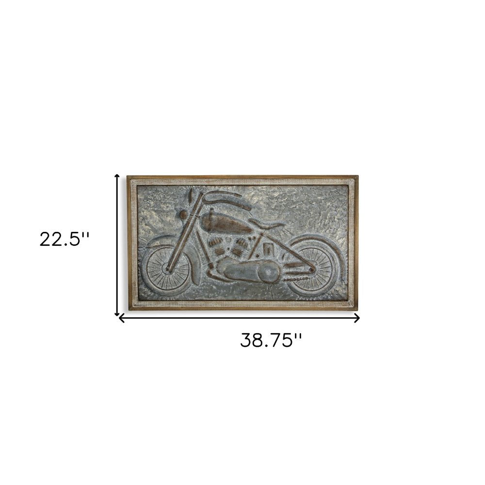 23" X 39" Gray and Brown Wood and Metal Wall Decor