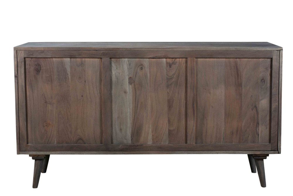 55" Dark Gray Carved Geometric Distressed Solid Wood Enclosed and Open Storage TV Stand