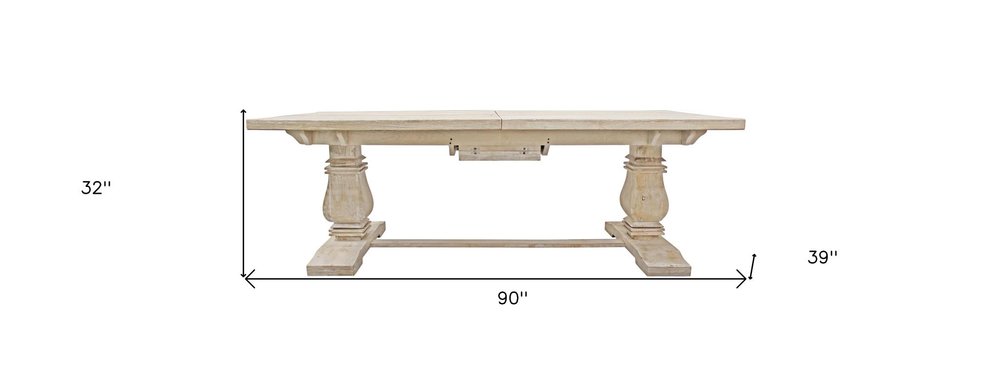 Nine Piece White Solid Wood Dining Set with Eight Chairs