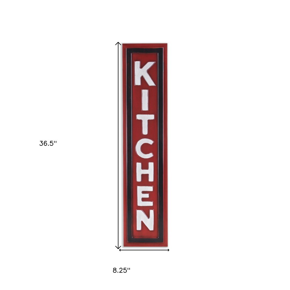 37" X 8" Red And White Kitchen Metal Wall Decor