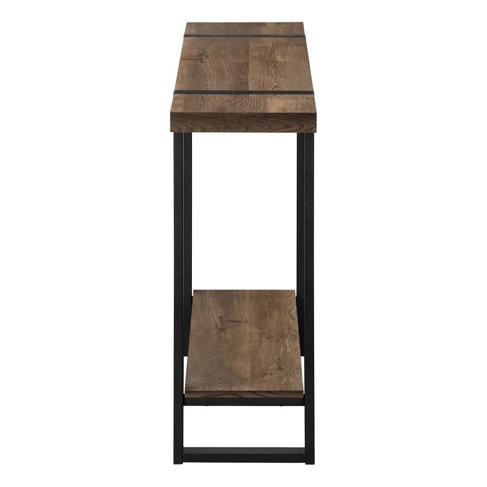 47" Brown and Black Wood and Metal Distressed Sled Console Table With Shelf