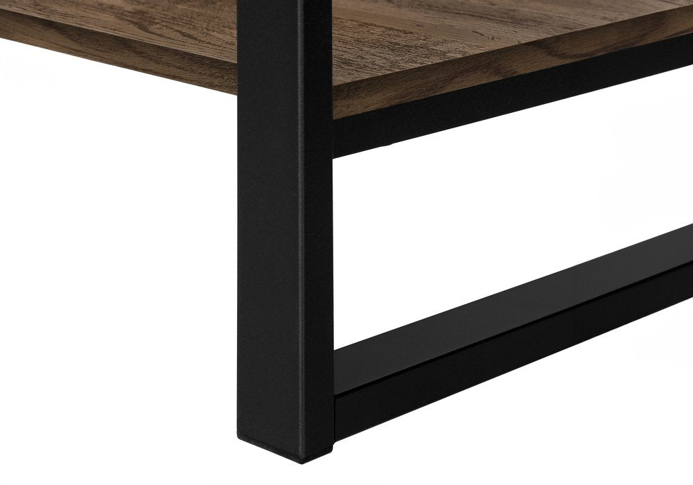 47" Brown and Black Wood and Metal Distressed Sled Console Table With Shelf