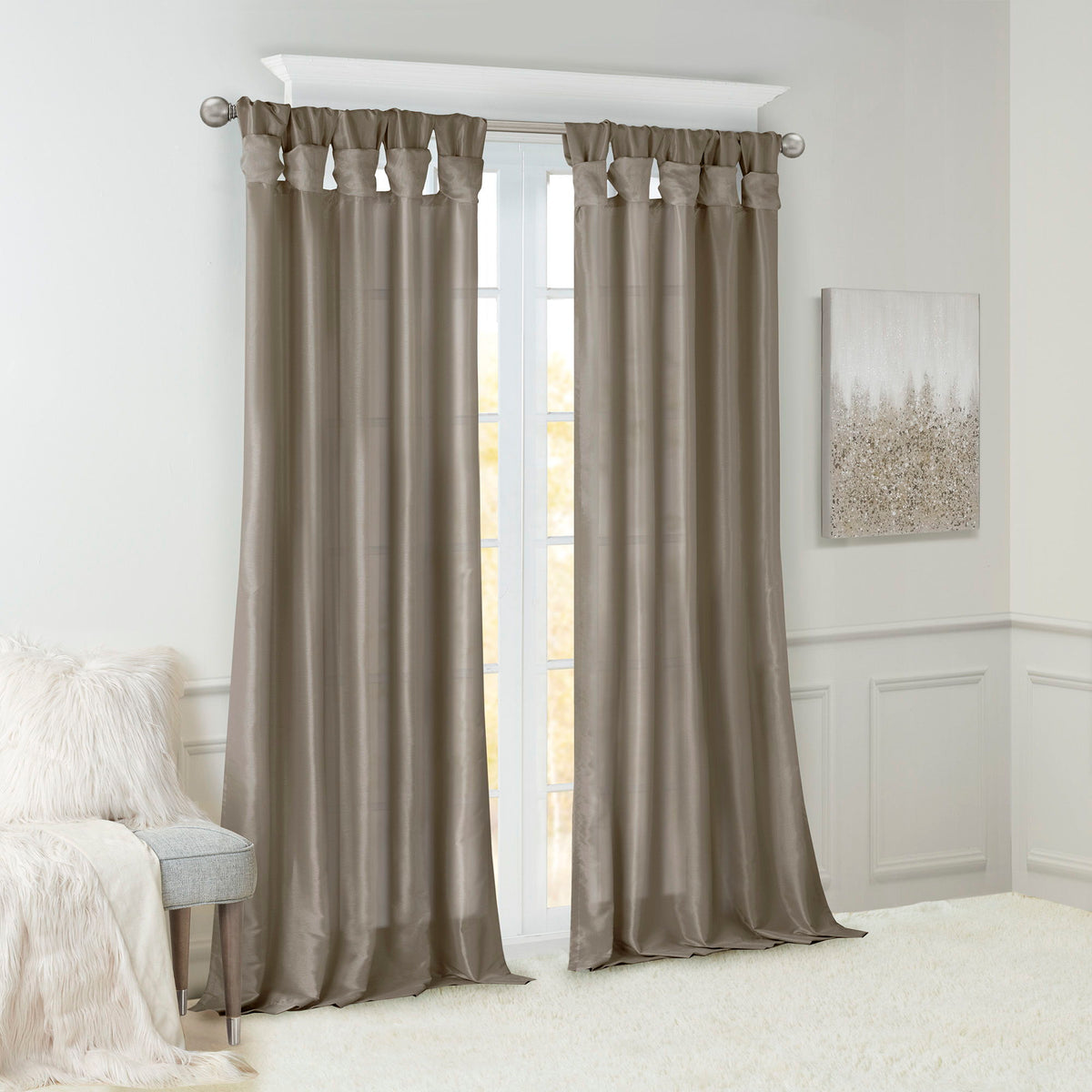 Emilia - 108" Twist Tab Lined Window Curtain - Pewter