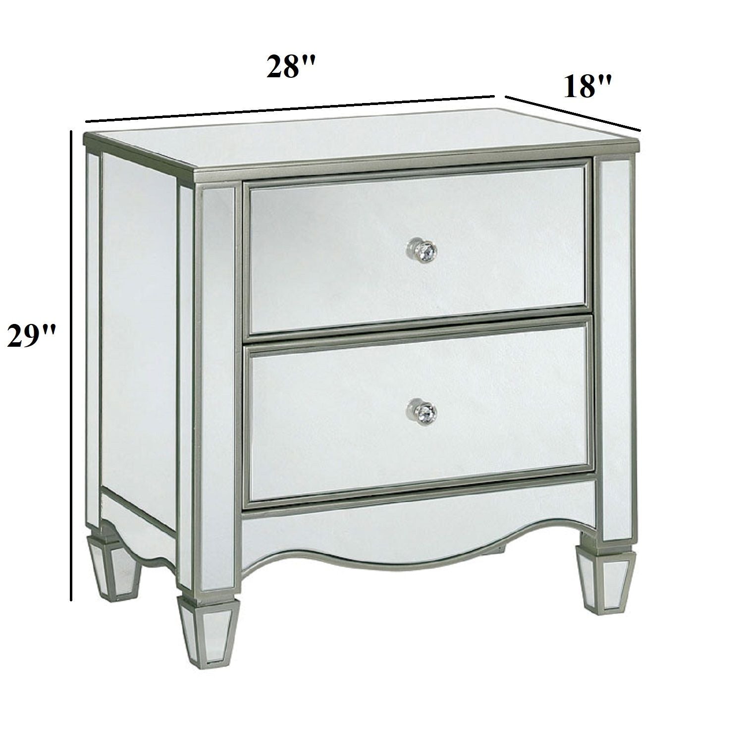 Nightstand With Mirror Panels - Silver
