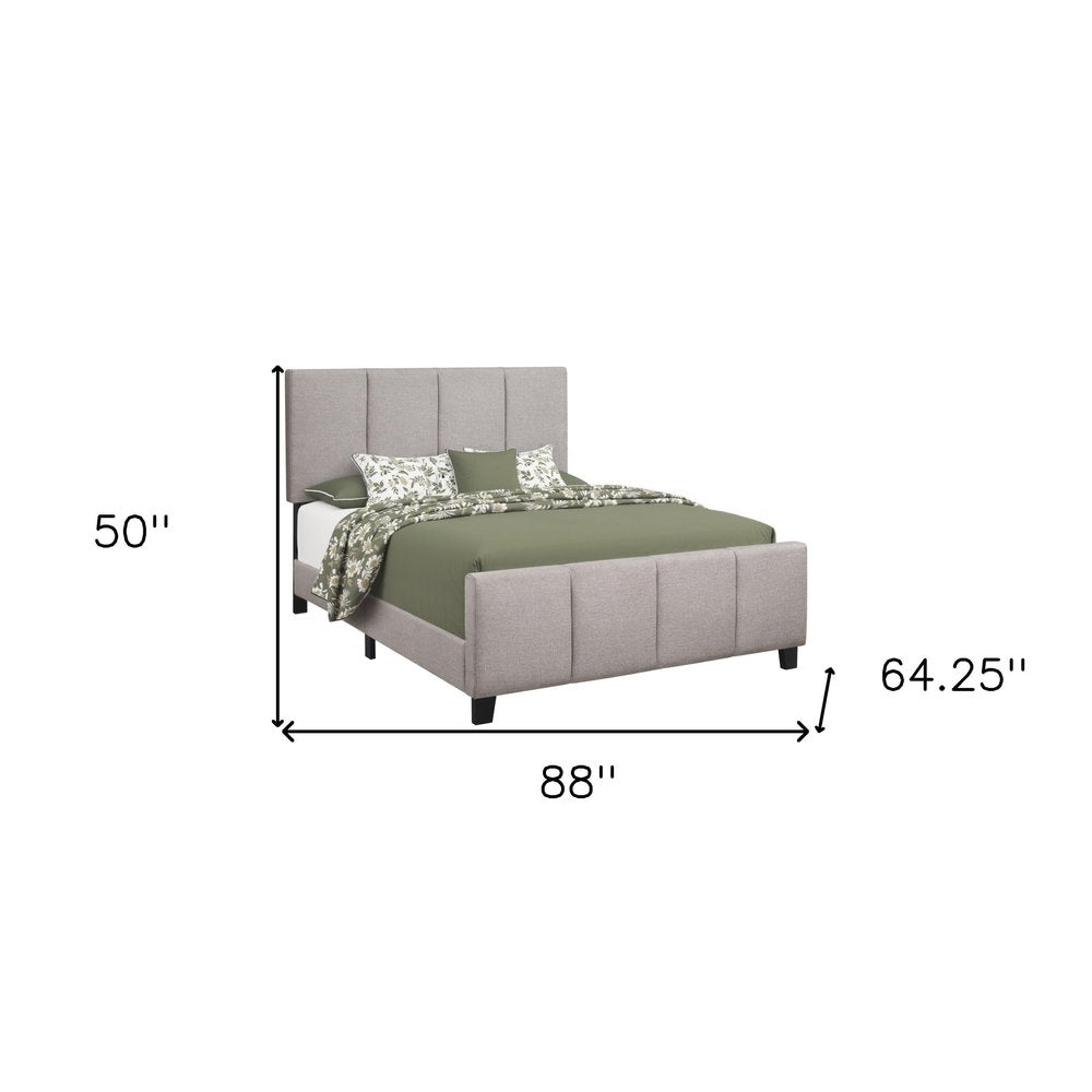 Gray and Black Tufted Linen Queen Bed Frame