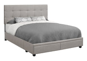 Gray Tufted Linen Upholstered Queen Bed Frame With Drawers