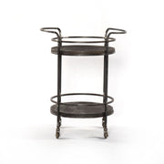 Dark Gray Iron And Solid Wood Round Rolling Bar Cart