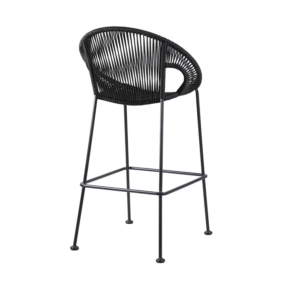 40" Black Metal Low back Outdoor Counter Height Bar chair with Footrest