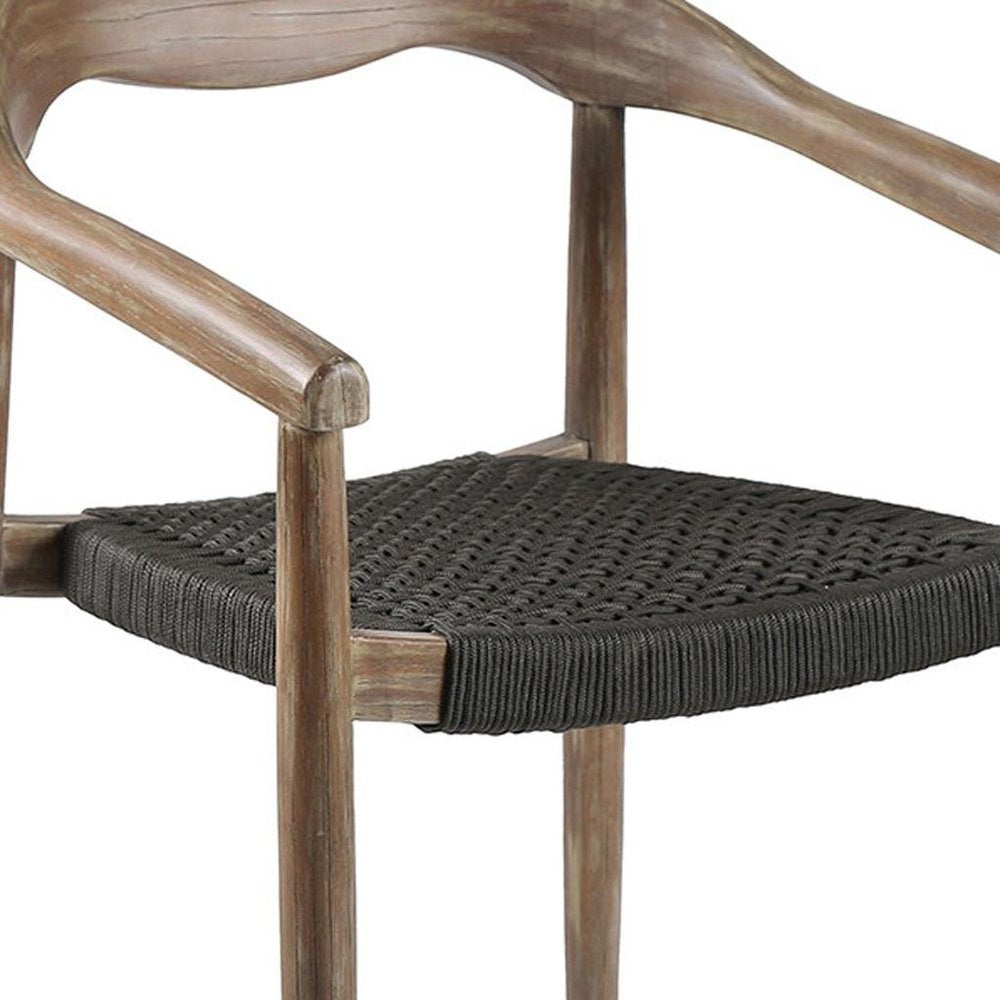 Set of Two 22" Black and Natural Wood Solid Wood Outdoor Dining Chairs