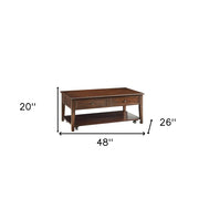 48" Brown Wood Lift Top Coffee Table With Shelf