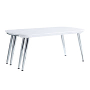 47" White Clear and Silver Wood And Glass And Metal Coffee Table
