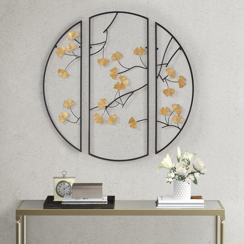 Golden Gingko Leaves - Wall Decor (Set of 3) - Black / Gold