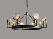 Black And Gold Unique Statement Eight Light Metal Chandelier With Clear Shades