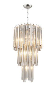 Silver Unique Statement Seven Light Metal and Crystal Glass Chandelier With Clear Shades
