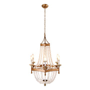Gold And White Candle Style Six Light Metal and Frosted Glass Chandelier