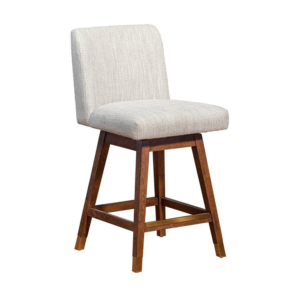 26" Beige And Brown Solid Wood Swivel Bar Height Bar Chair