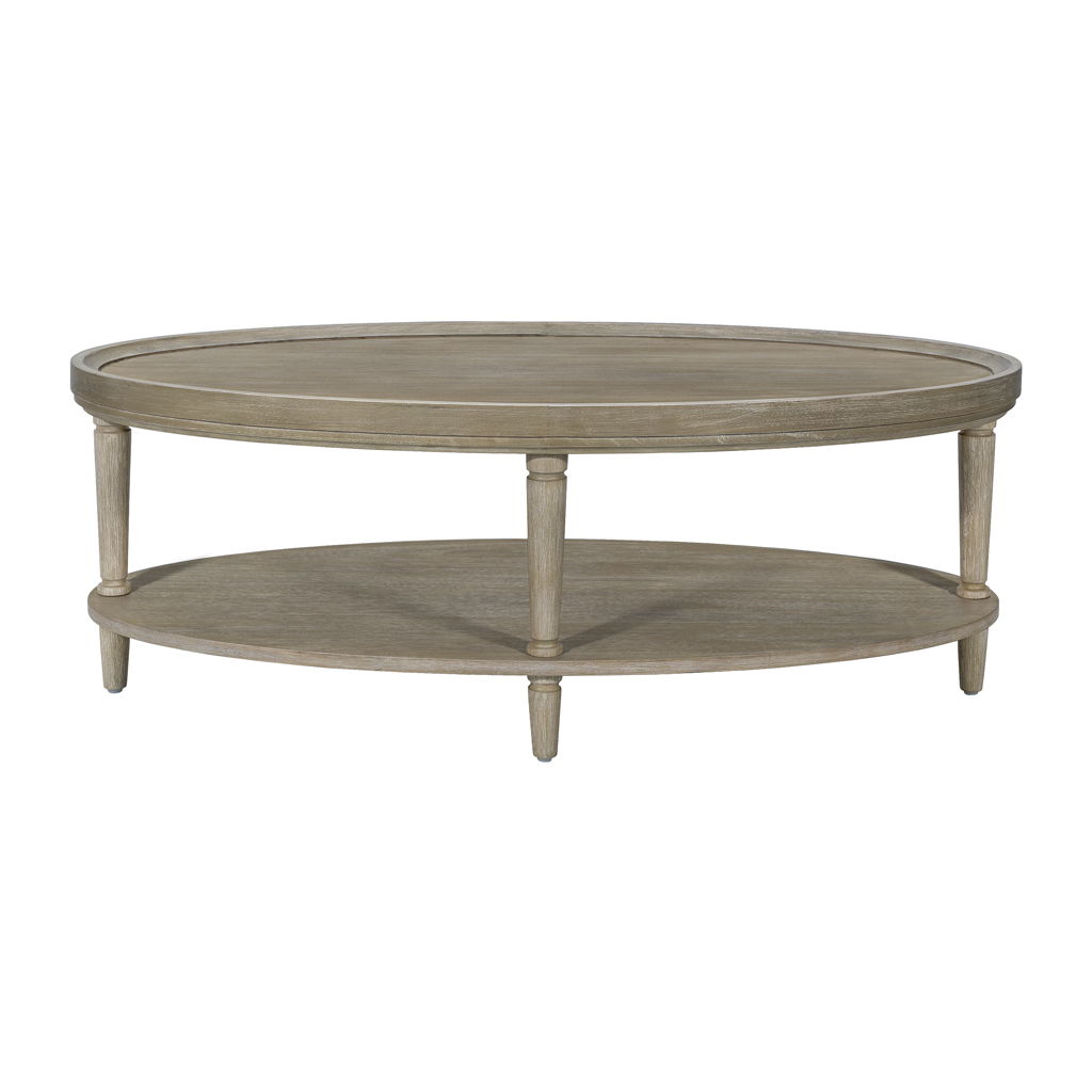 Ayanna - Oval Coffee Table With Shelf - Reclaimed Greige