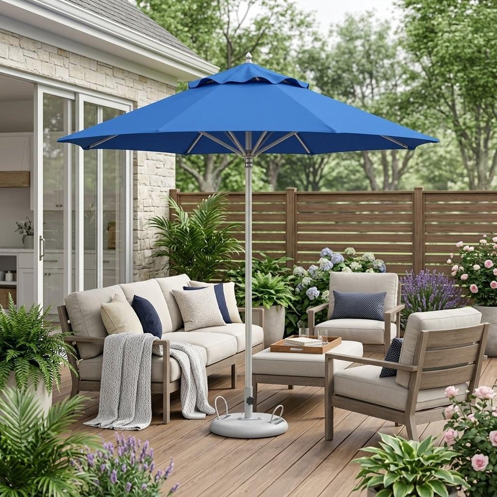 102" Blue Polyester Round Market Patio Umbrella