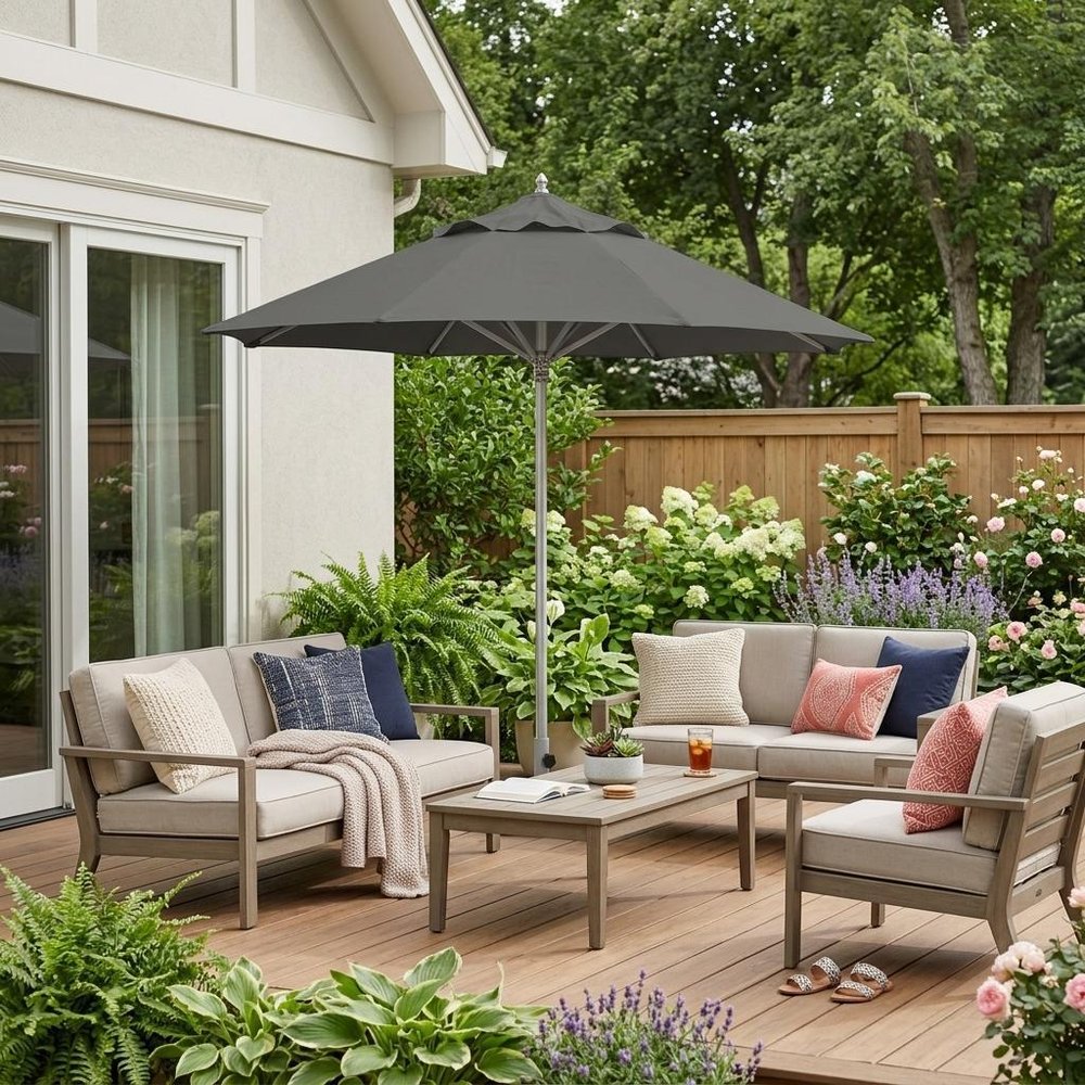 102" Charcoal Polyester Round Market Patio Umbrella