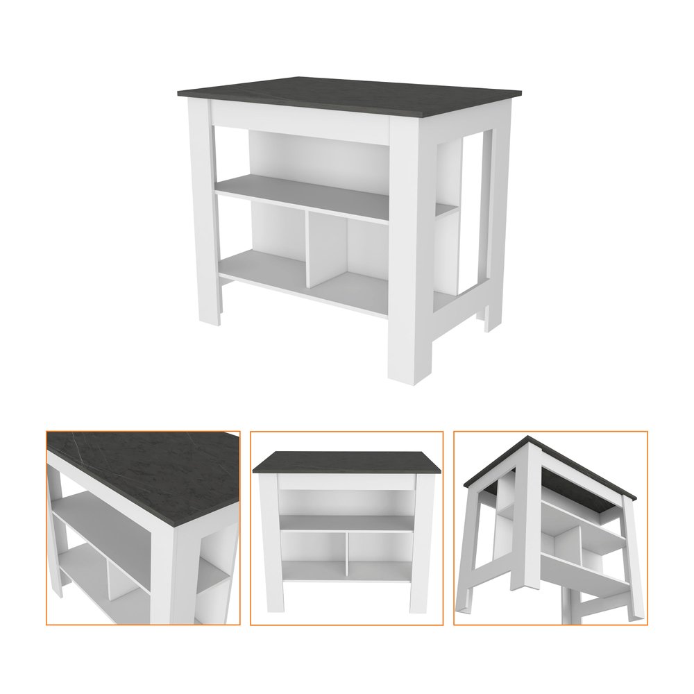 35" X 41" White Stainless Steel and Wood Counter And Utility Cabinet Utility Sink