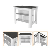 35" X 41" White Stainless Steel and Wood Counter And Utility Cabinet Utility Sink