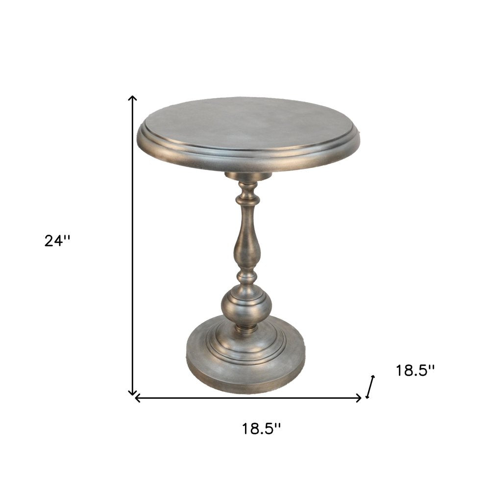24" Nickel Iron Round Pedestal End Table