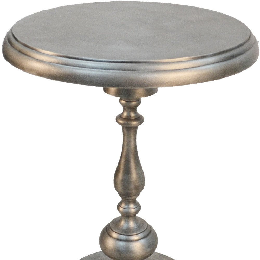 24" Nickel Iron Round Pedestal End Table