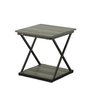 20" Gray and Black Wood and Iron Square Frame End Table With Shelf