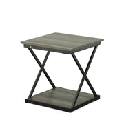 20" Gray and Black Wood and Iron Square Frame End Table With Shelf