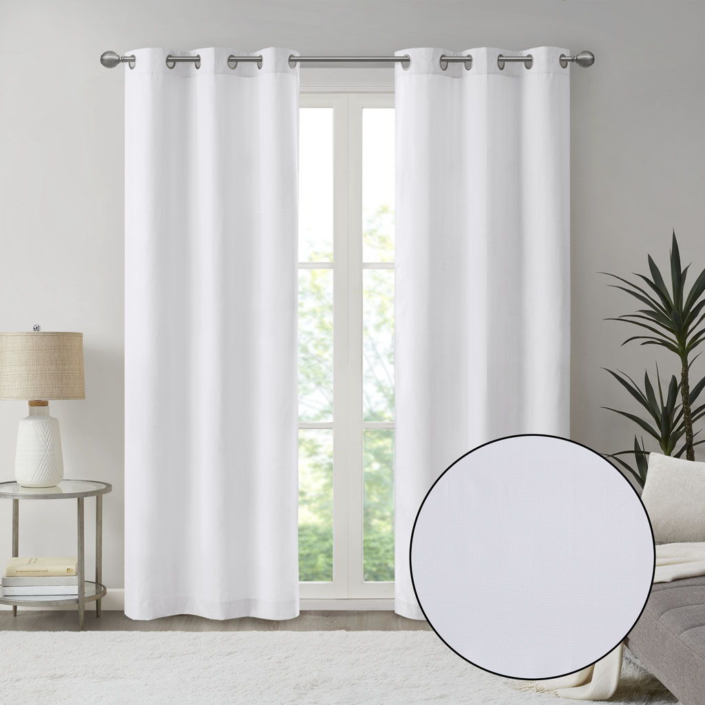Galen - Basketweave Room Darkening Window Panel Pair - White