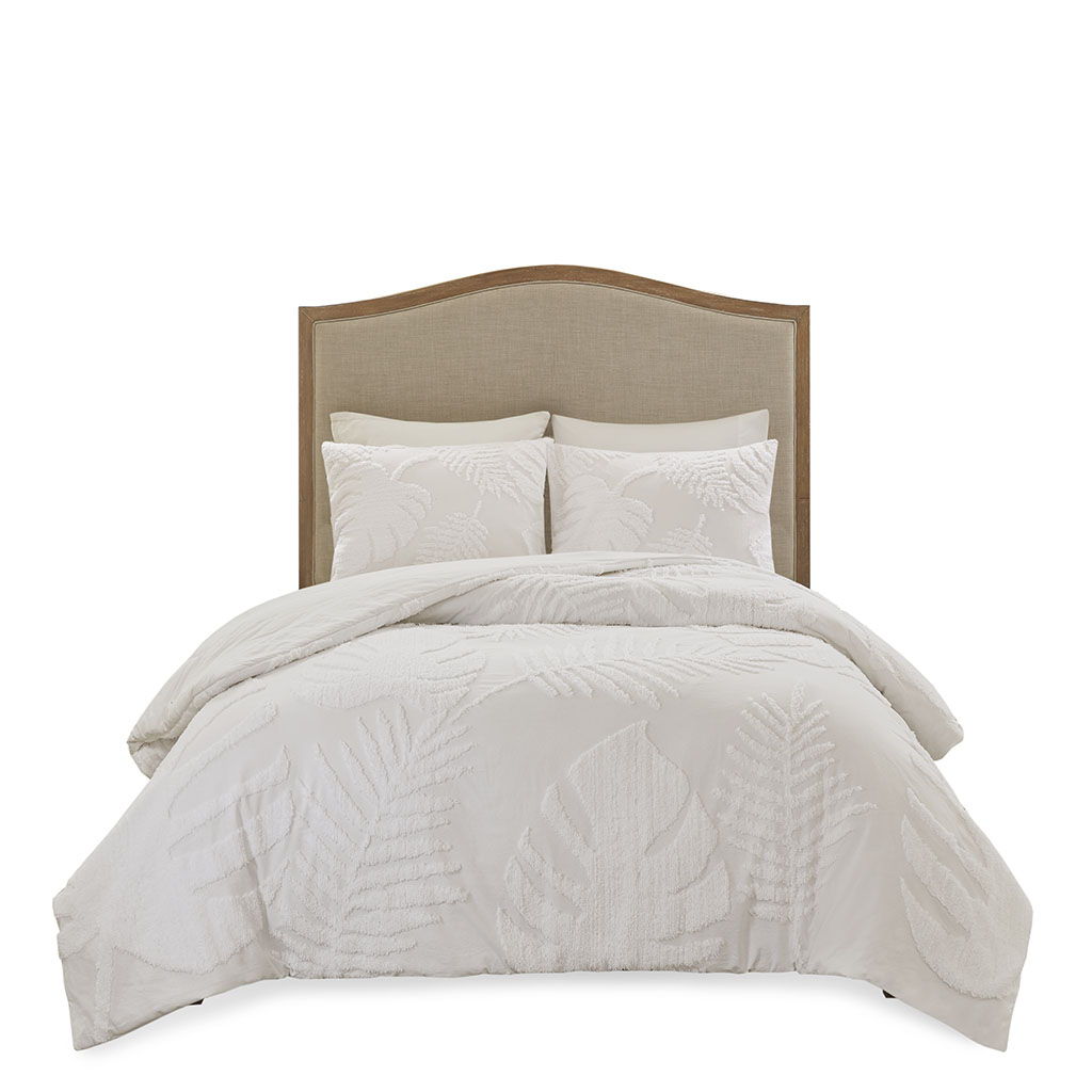 Bahari - King 3 Piece Tufted Palm Duvet Cover Set - Off White