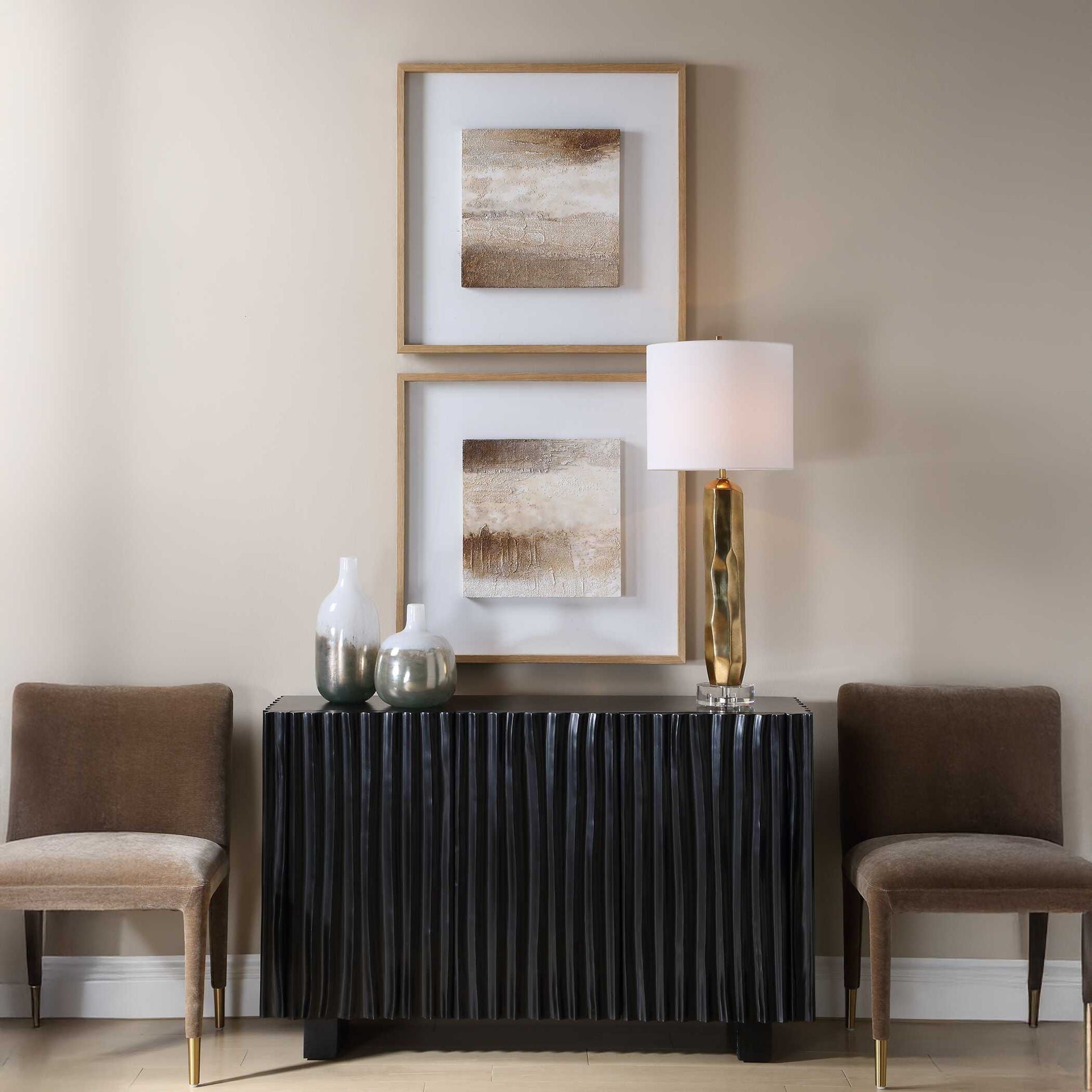 Between Lines - Abstract Painting (Set of 2) - Brown / White