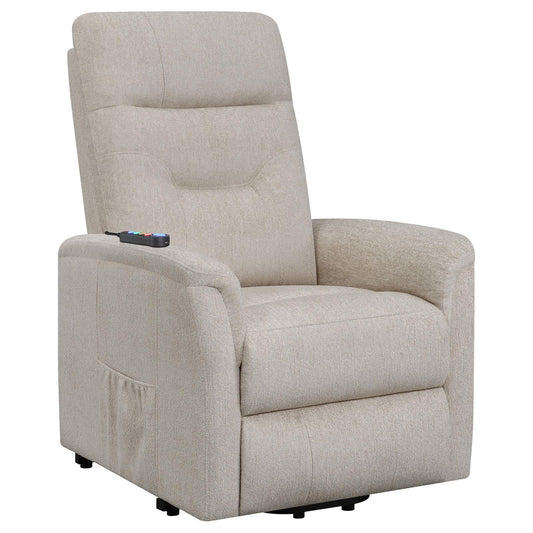 Upholstered Power Lift Recliner With Storage Pocket And USB Charging - Beige