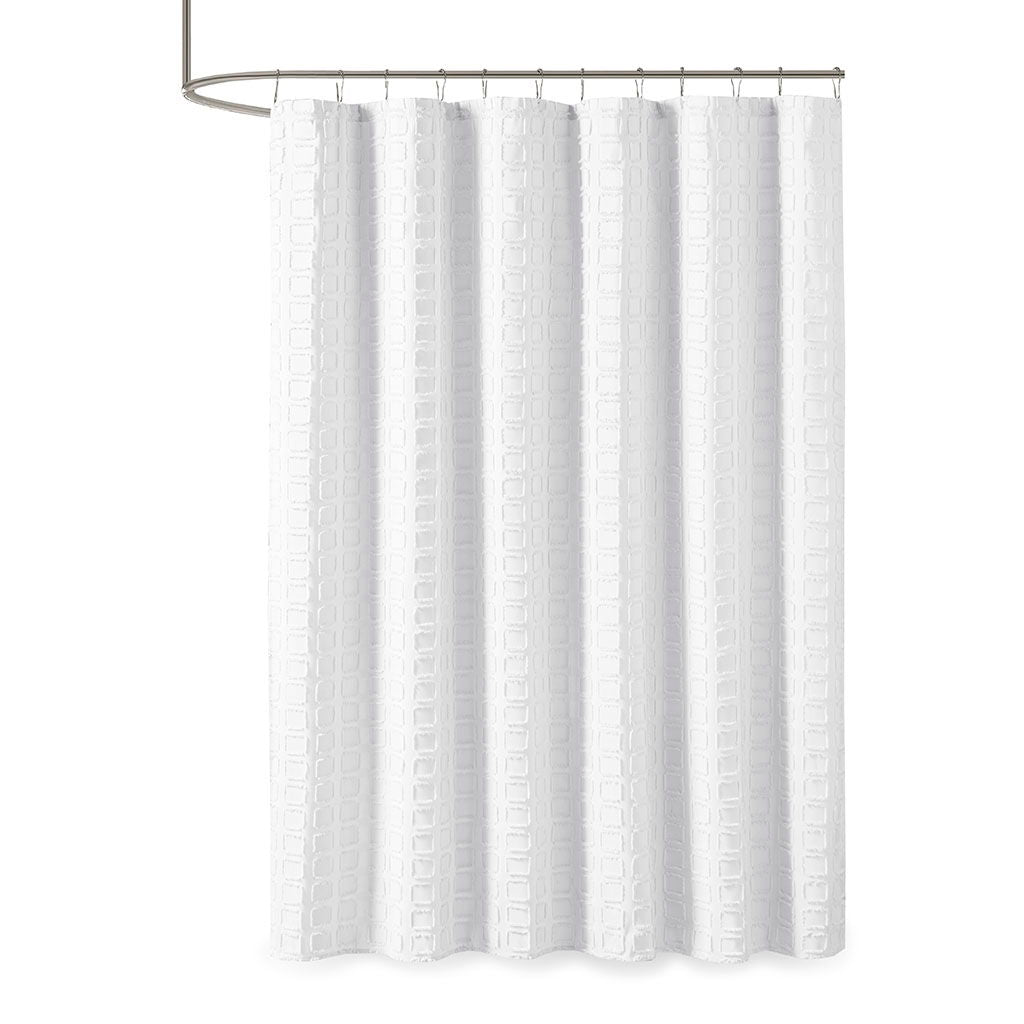 Metro - Woven Clipped Solid Shower Curtain - White