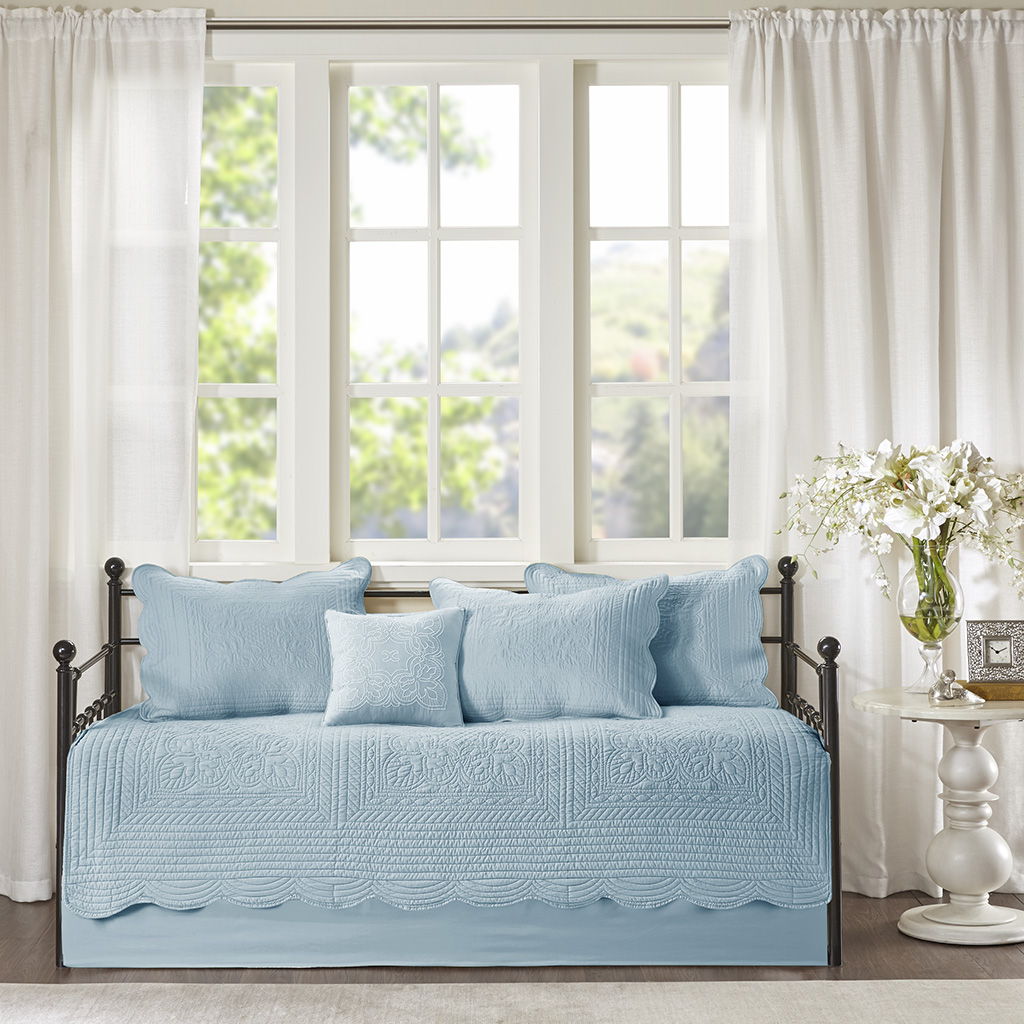 Tuscany - 6 Piece Reversible Scalloped Edge Daybed Cover Set - Blue