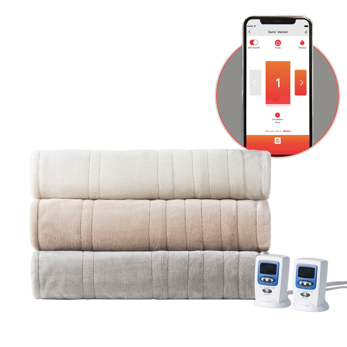Microplush - Queen Heated Blanket With Wifi Technology - Taupe