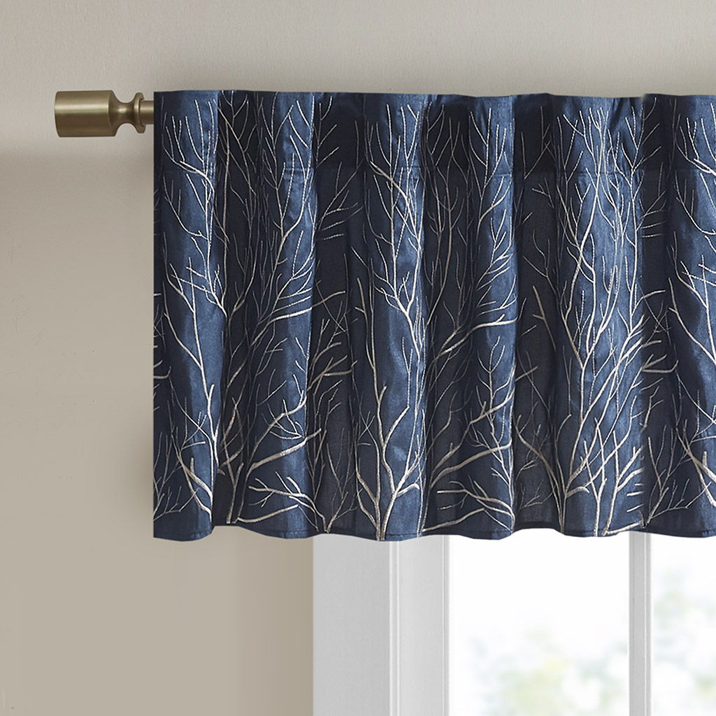 Andora - Embroidered Window Valance - Navy
