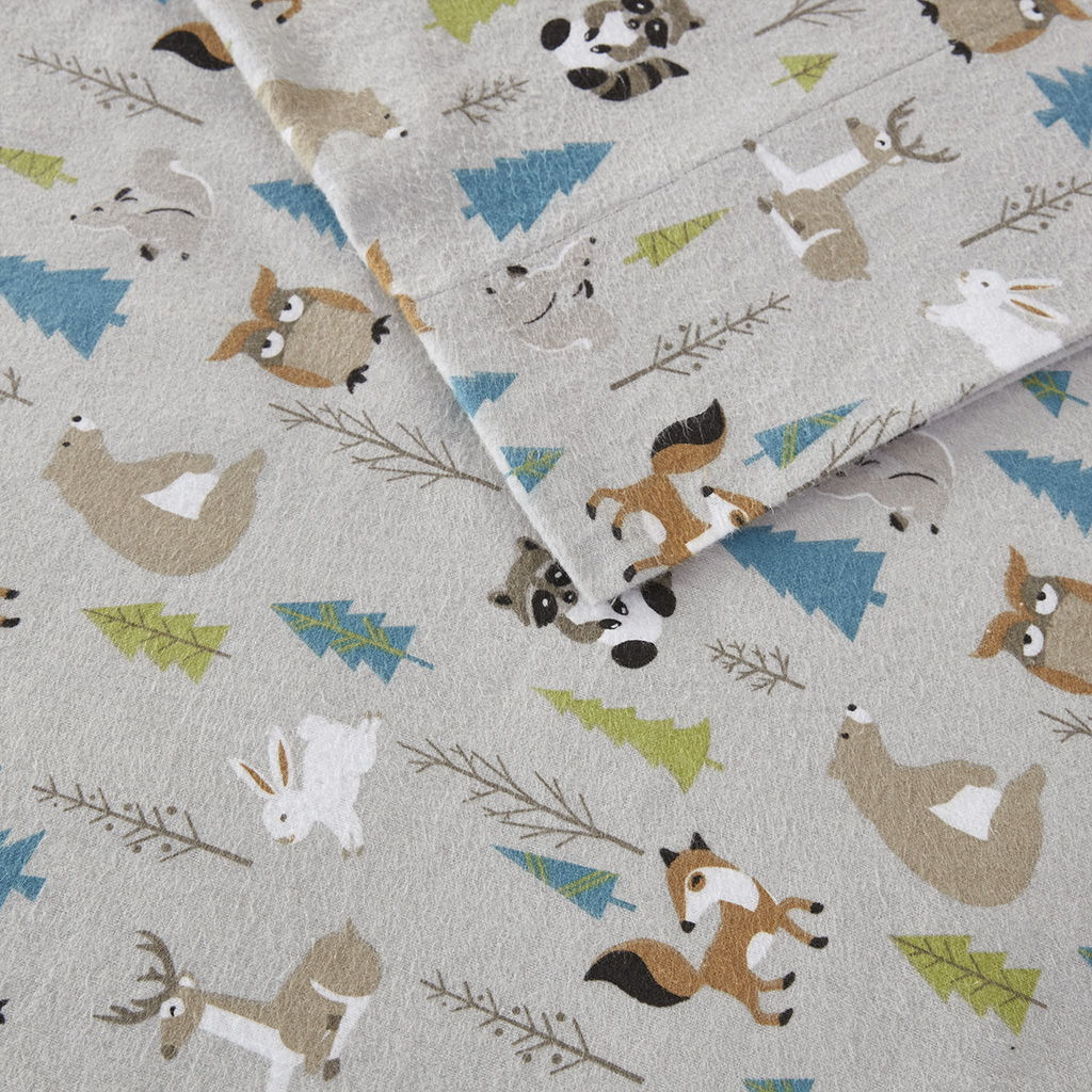 Cozy Flannel - Queen Printed Sheet Set - Multi Forest Animals