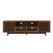 TV Stand, Entertainment Center With Slatted Doors, Cable Management, Soft Closing Hinges - Walnut