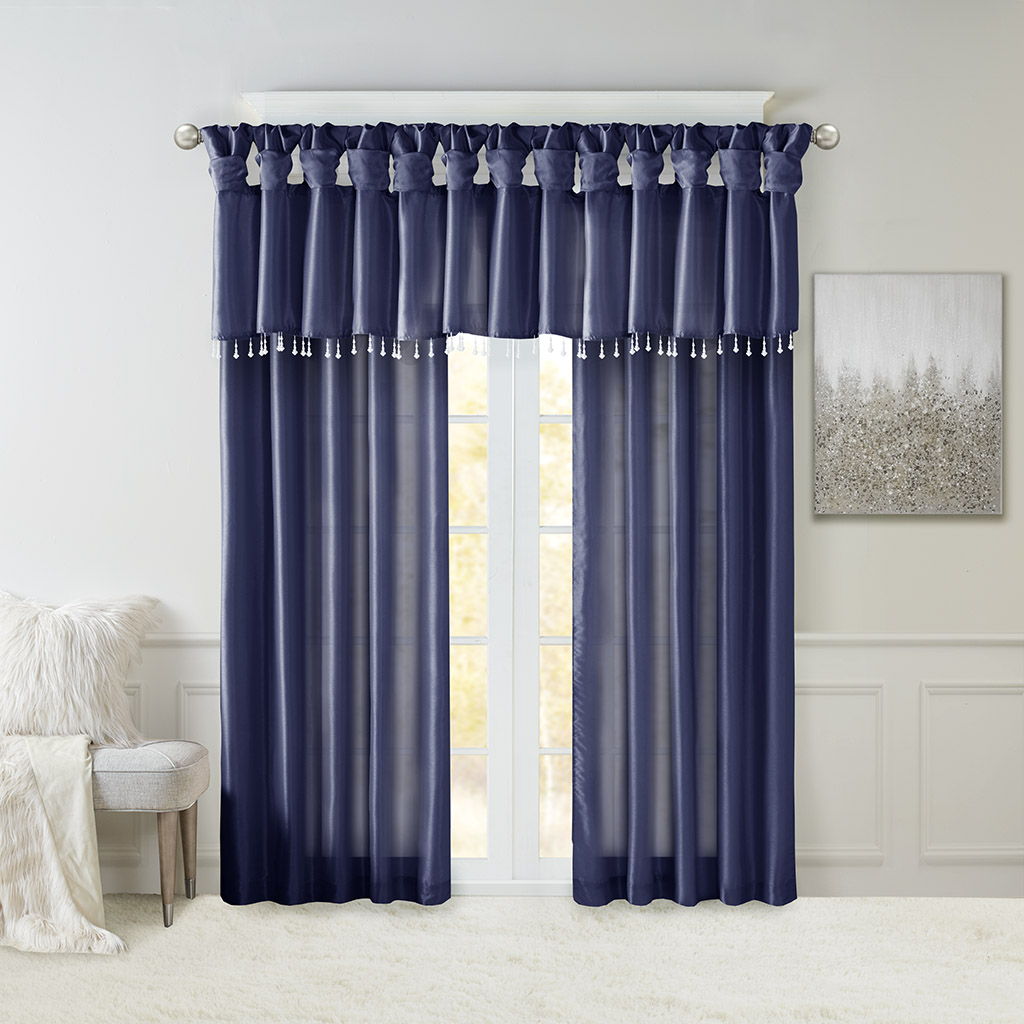 Emilia - Lightweight Valance With Beads - Navy