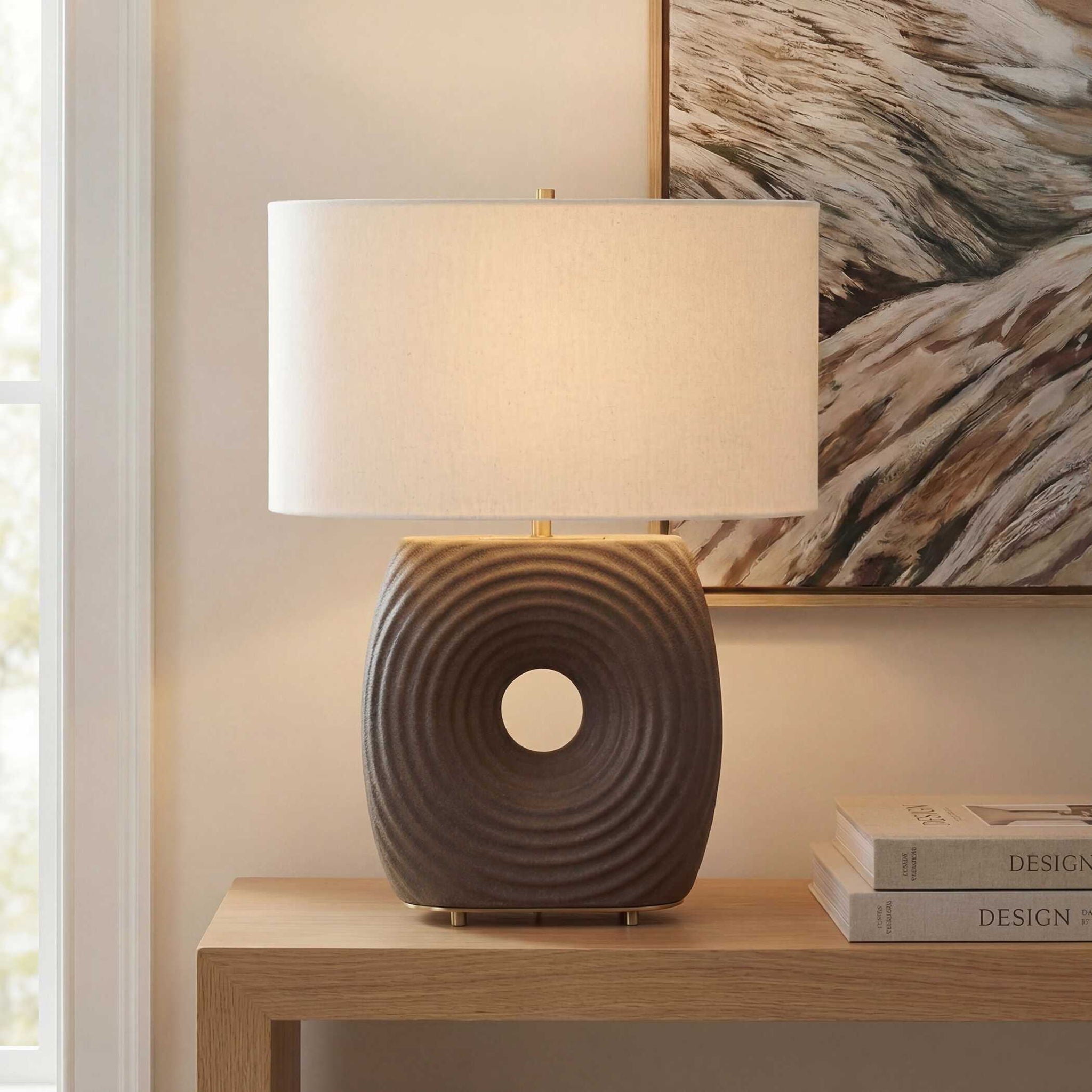 Geno - Concentric Ribbed Table Lamp - Brown