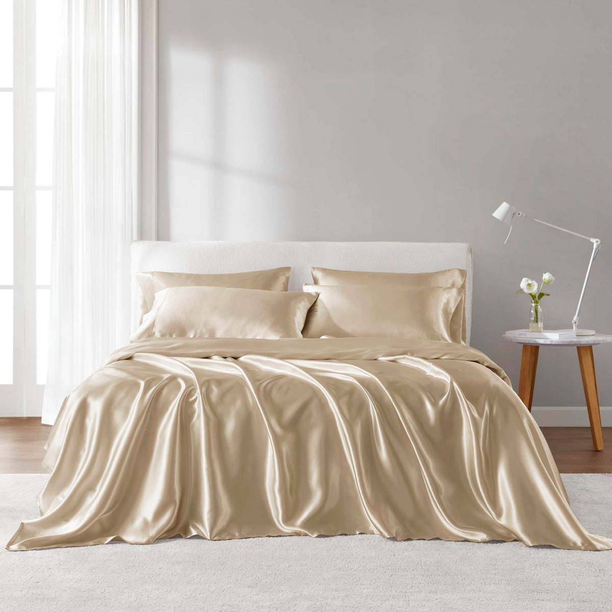 Satin - 6 Piece California King Luxury Sheet Set - Champagne