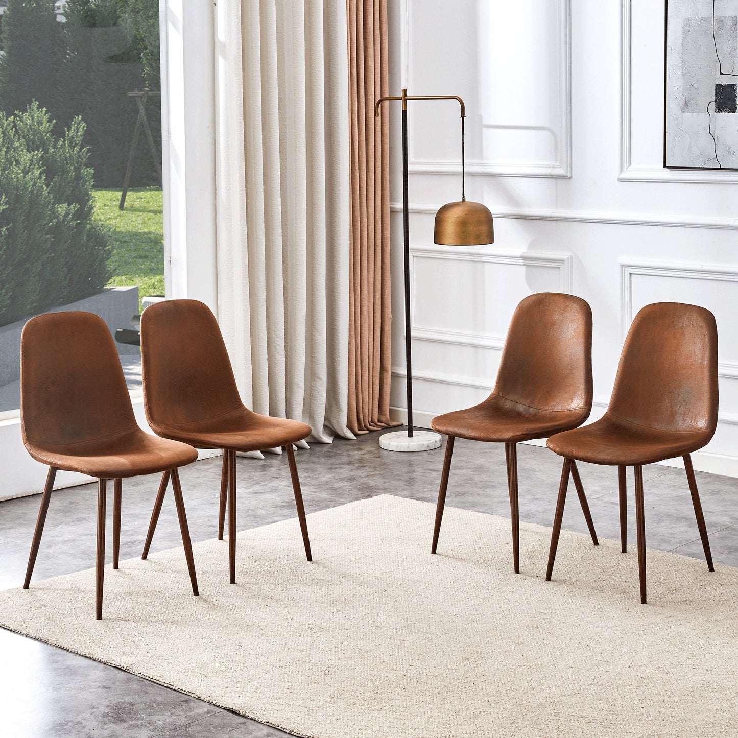 (Set of 4) Backrest AndTransfer Legs Chairs Adding A Touch Of Elegance To Minimalist And Scandinavian Style Homes - Walnut