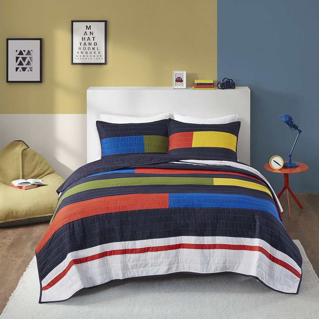 Morris - Full Stripe Printed Quilt Set - Multi