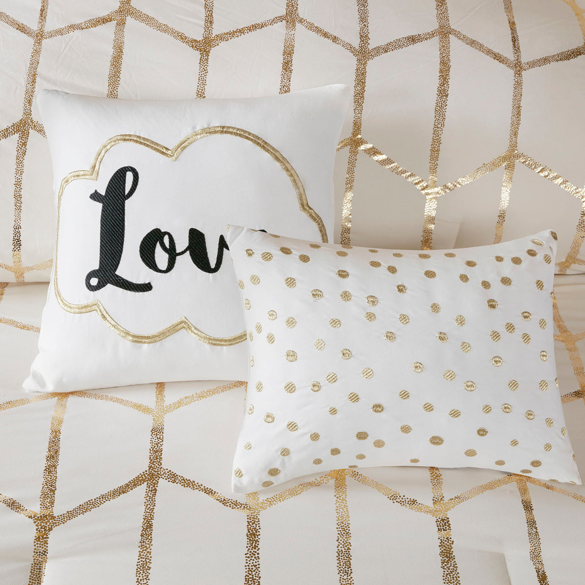 Raina - King Brushed Microfiber Printed Comforter Set - Ivory / Gold