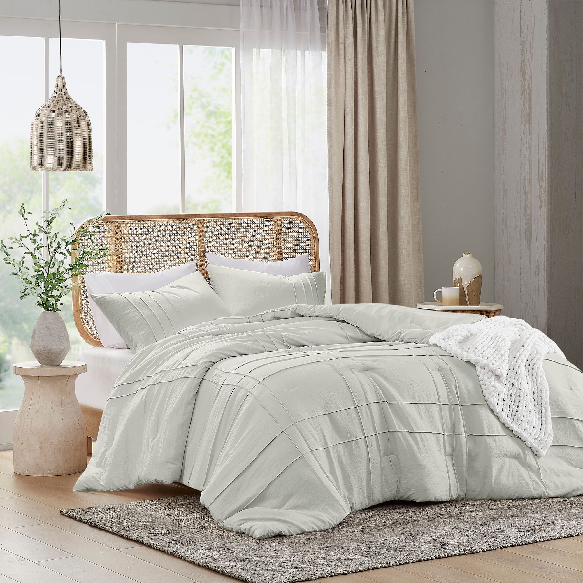 Porter - Soft Washed Pleated Comforter Set - Silver